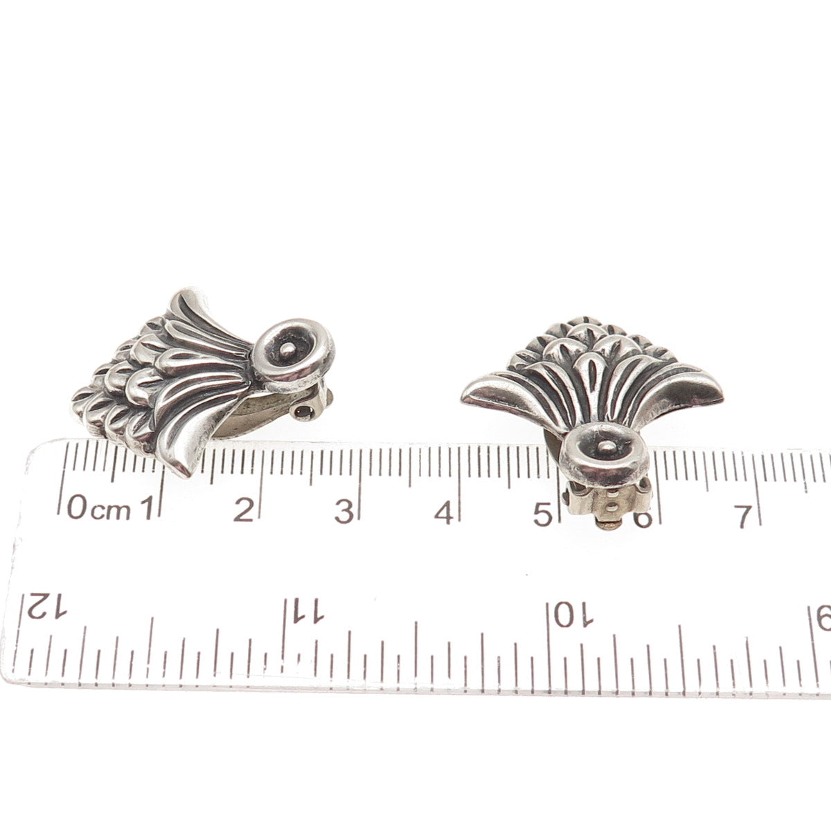 Ben-Amun 925 Sterling Silver Vintage Modernist Floral Oxidized Clip On Earrings