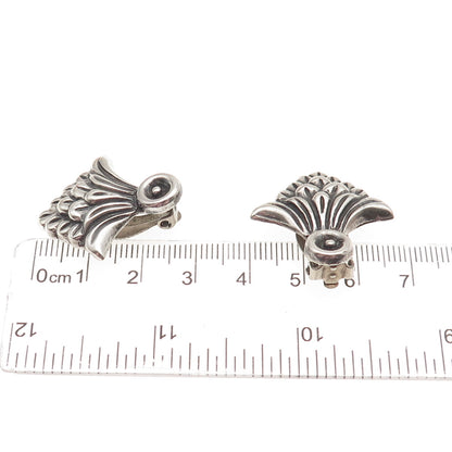 Ben-Amun 925 Sterling Silver Vintage Modernist Floral Oxidized Clip On Earrings