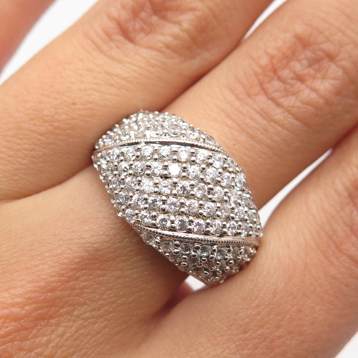 925 Sterling Silver Pave C Z Ring Size 8.25