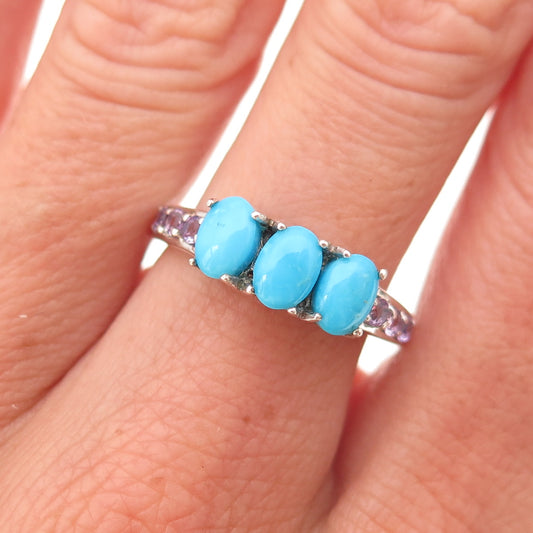 Chuck Clemency 925 Sterling Silver Real Turquoise & Amethyst Ring Size 8