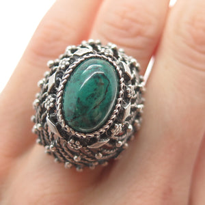 925 Sterling Silver Vintage Israel Eilat Gem Ethnic Domed Adjustable Ring Size 8