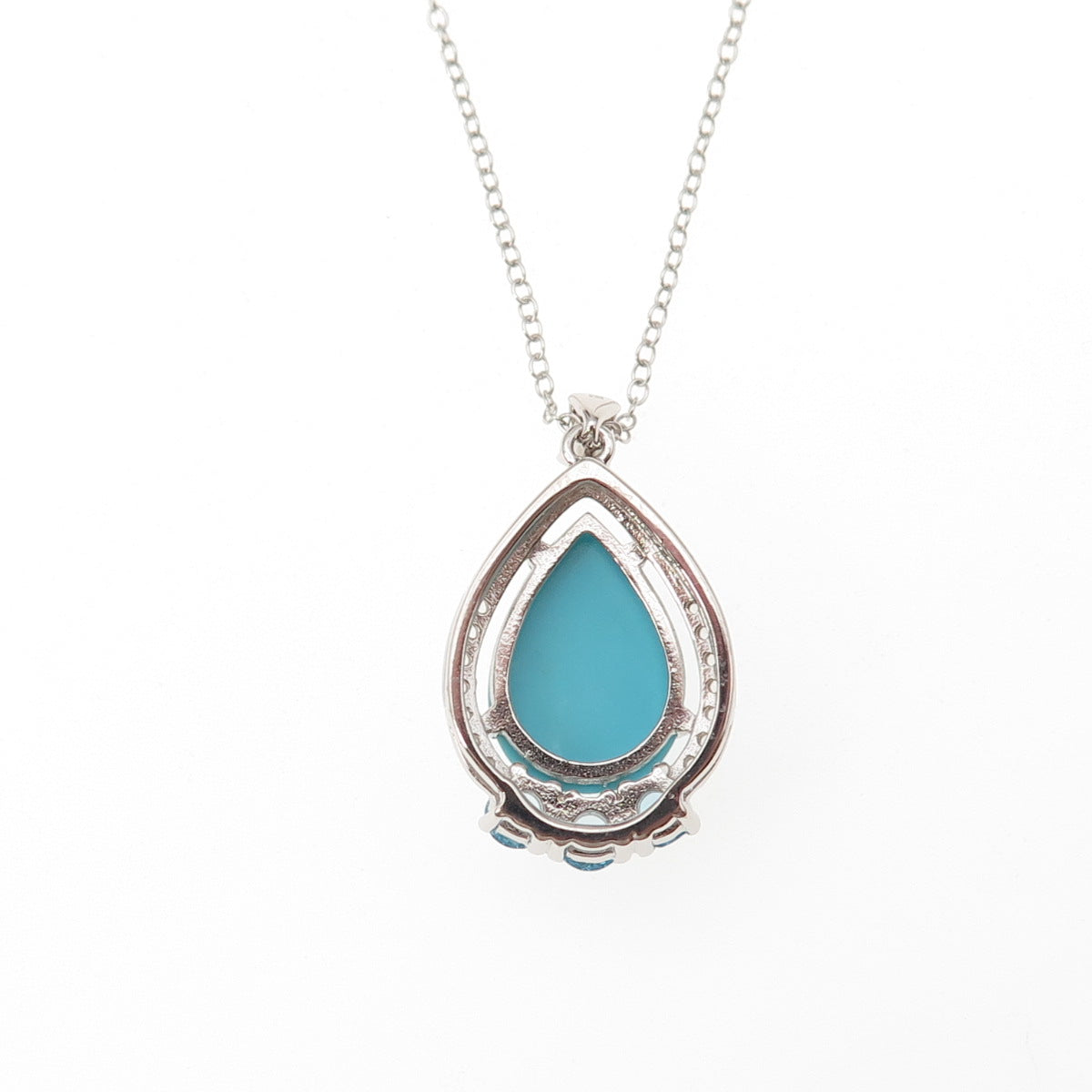 925 Sterling Silver Real Turquoise Blue & White Topaz Cable Chain Necklace 18"