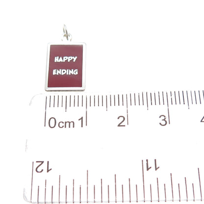 925 Sterling Silver Red Enamel Happy Ending Minimalist Charm Pendant