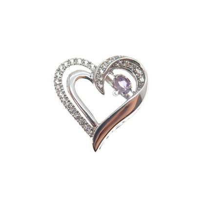925 Sterling Silver Real Amethyst & White Topaz Heart Mini Slide Charm Pendant
