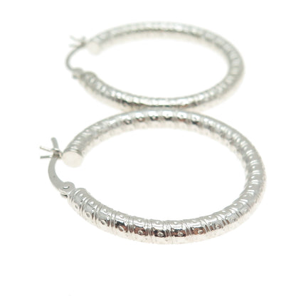 925 Sterling Silver Ornate Hoop Earrings