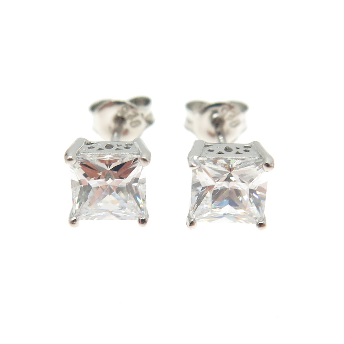 925 Sterling Silver Princess-Cut Shaped C Z Stud Earrings