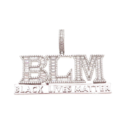 925 Sterling Silver Emerald & Round-Cut C Z BLM Black Lives Matter Pendant