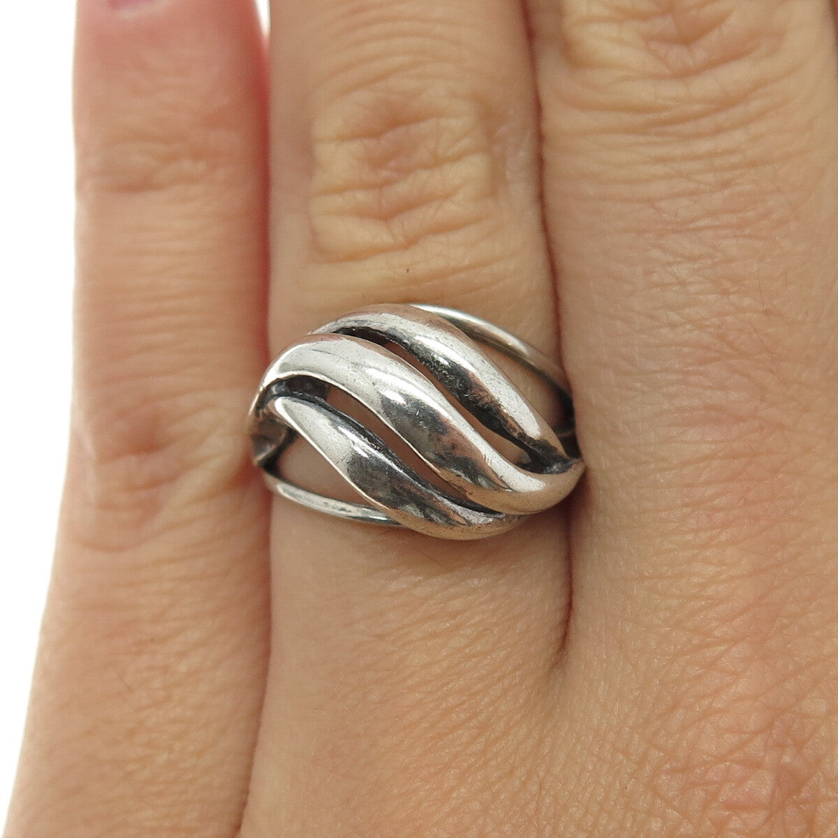 BEAU 925 Sterling Silver Vintage Braided Domed Adjustable Ring Size 6