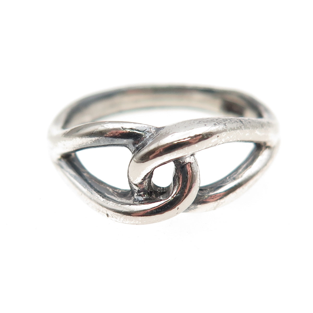 925 Sterling Silver Vintage Modernist Interlocked Oxidized Ring Size 8