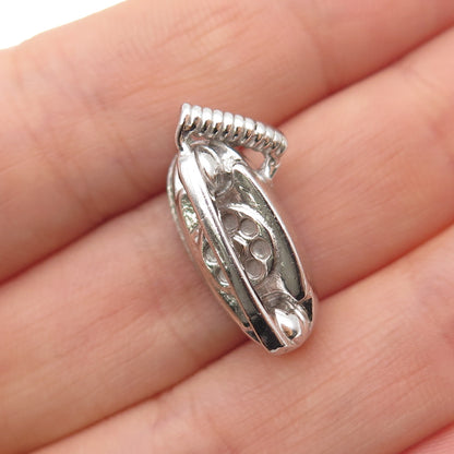 WELLS 925 Sterling Silver Vintage Retro Rotary Phone Mini 3D Charm Pendant