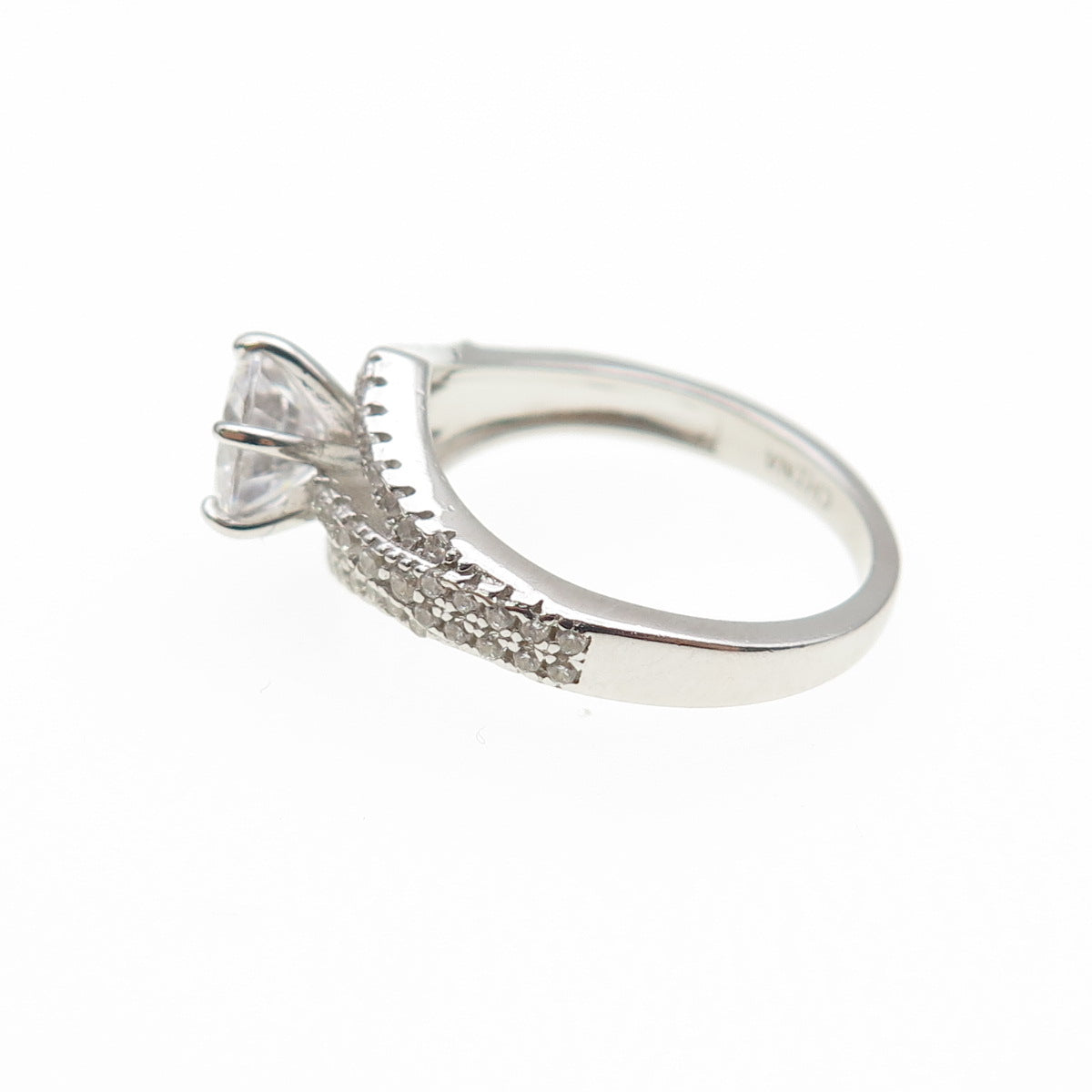 925 Sterling Silver Round-Cut C Z Engagement Ring Size 5.25