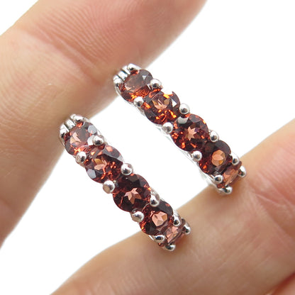 925 Sterling Silver Real Round-Cut Red Garnet Hoop Earrings