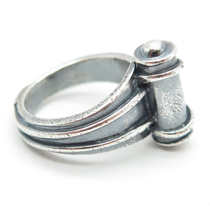 SMS 925 Sterling Silver Vintage Modernist Scroll Oxidized Ring Size 6.75