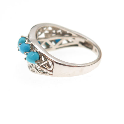 Chuck Clemency 925 Sterling Silver Real Turquoise Floral Scroll Ring Size 8.25