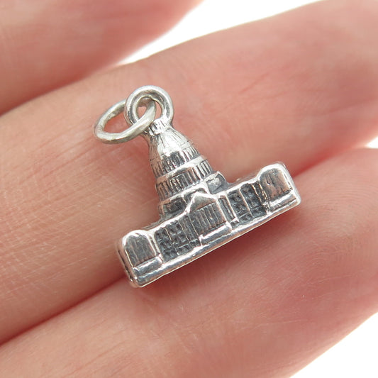 925 Sterling Silver Antique US Capitol Washington DC Minimalist 3D Charm Pendant