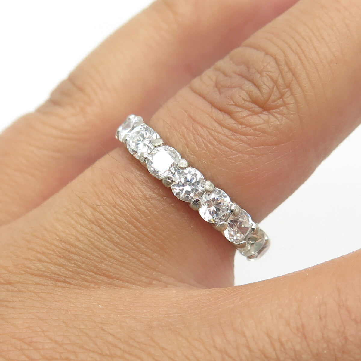 925 Sterling Silver C Z All Around Eternity Band Ring Size 6