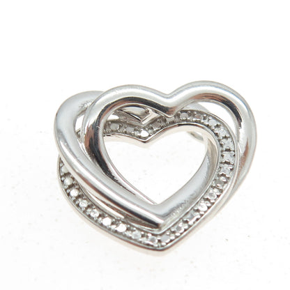 925 Sterling Silver Real Diamond Accent Interlocked Heart Pendant