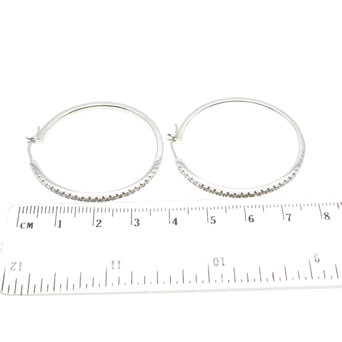 SUN 925 Sterling Silver Real Round-Cut Diamond Hoop Earrings