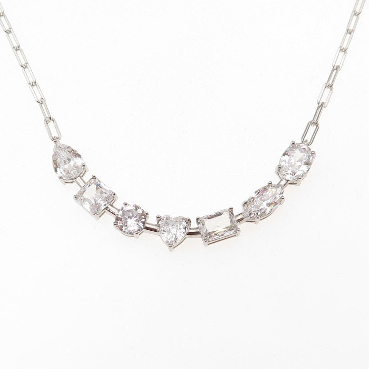 925 Sterling Silver Muti-Cut C Z Paperclip Chain Necklace 18-20"