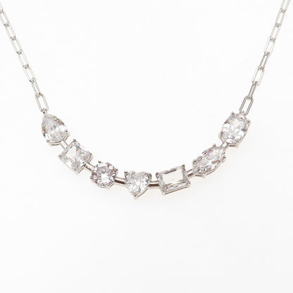 925 Sterling Silver Muti-Cut C Z Paperclip Chain Necklace 18-20"