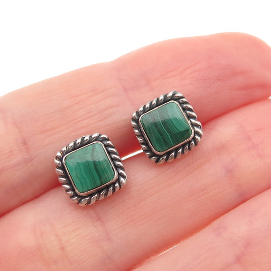 Quoc Turquoise Old Pawn 925 Sterling Silver Vintage Malachite Stud Earrings