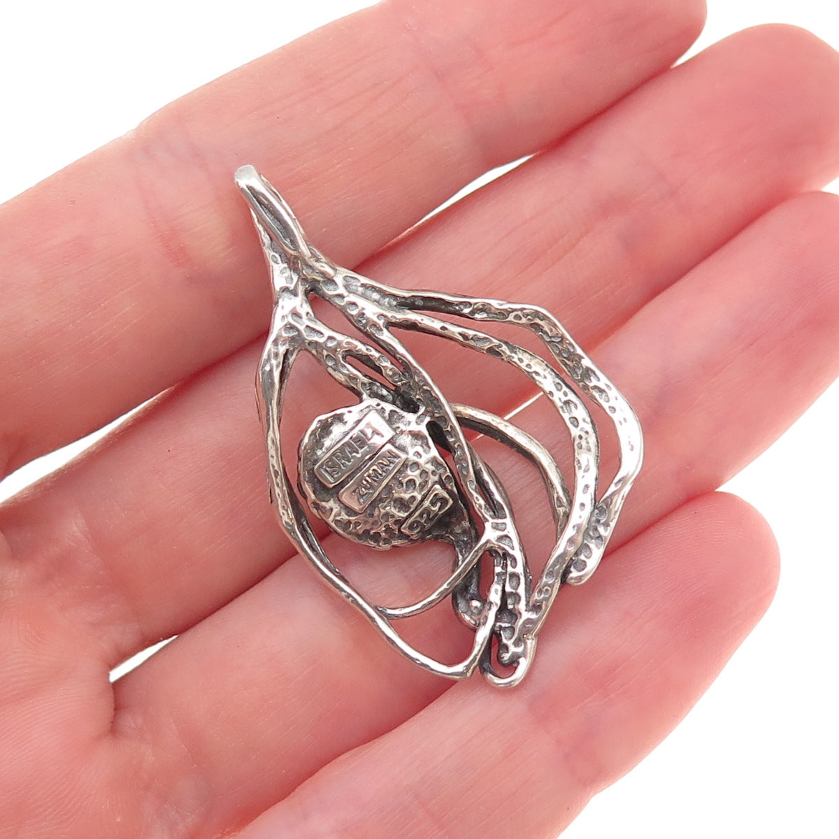 Zuman 925 Sterling Silver Vintage Israel Real Pearl Modernist Charm Pendant