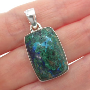 925 Sterling Silver Vintage Real Chrysocolla Charm Pendant