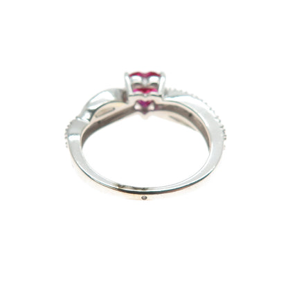 SAI 925 Sterling Silver Real Diamond & Lab-Created Ruby Heart Ring Size 6.75
