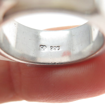 925 Sterling Silver Vintage Real Rose Quartz Modernist Ring Size 6.25