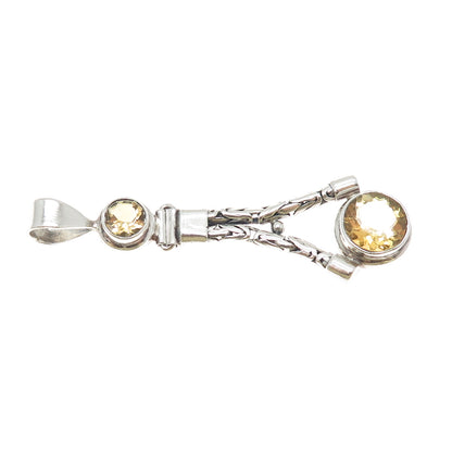 925 Sterling Silver Vintage Real Citrine Byzantine Link Modernist Pendant