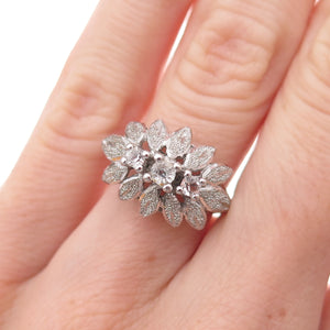Uncas 925 Sterling Silver Antique Art Deco Rhinestone Floral Ring Size 5.75