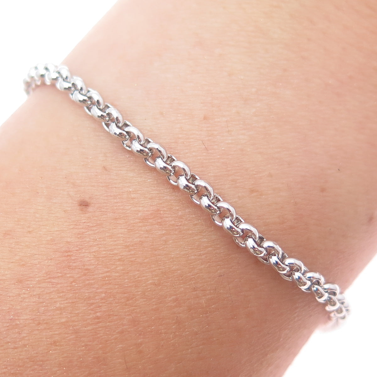 925 Sterling Silver Vintage Rose Flower Charm Rolo Link Bracelet 7.5"