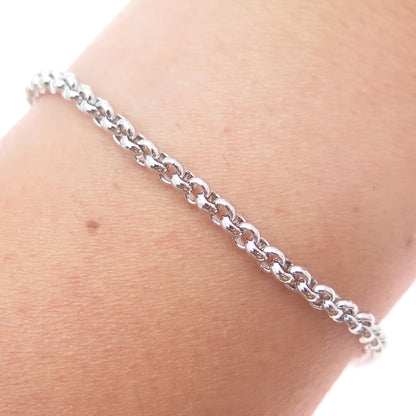 925 Sterling Silver Vintage Rose Flower Charm Rolo Link Bracelet 7.5"