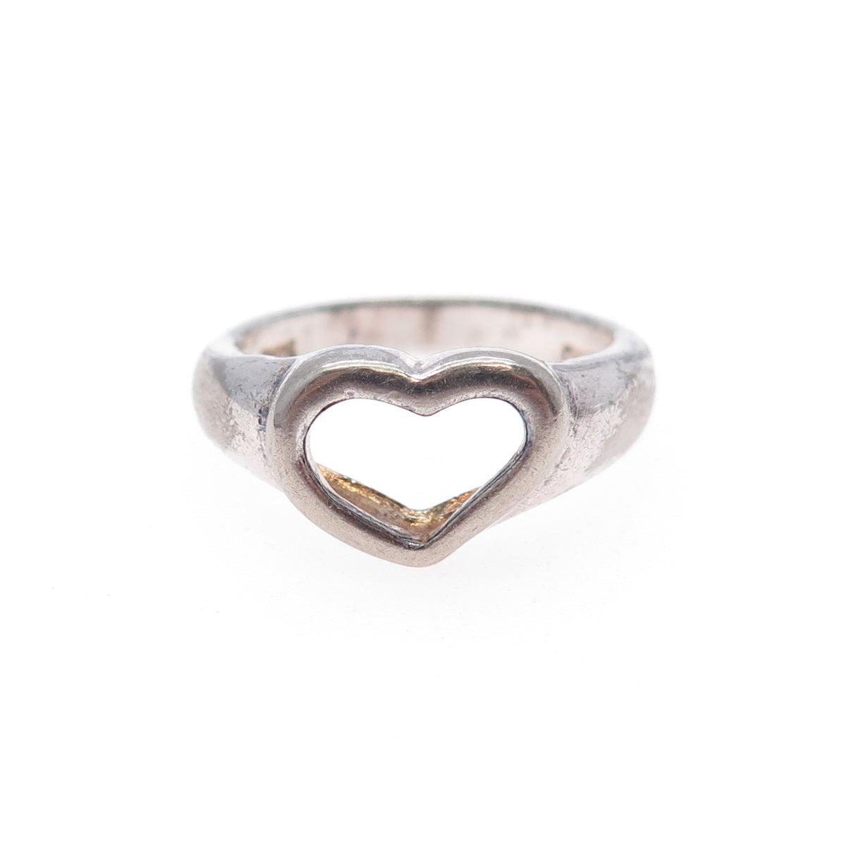 925 Sterling Silver Vintage Open Heart Oxidized Ring Size 6