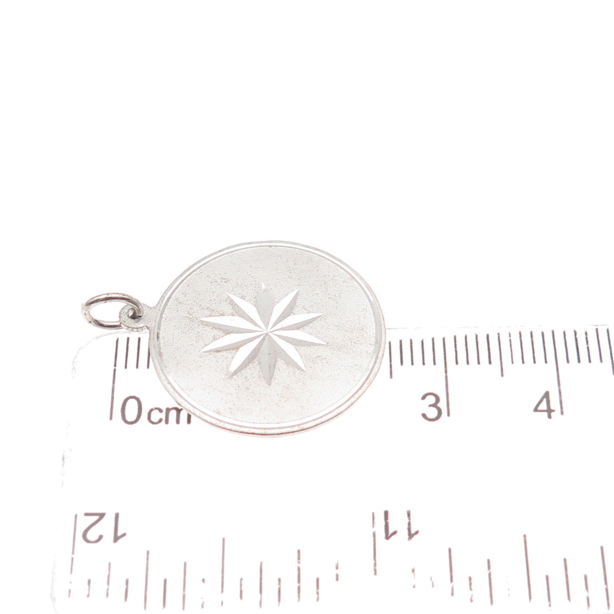 925 Sterling Silver Vintage Diamond-Cut Floral Round Tag Charm Pendant