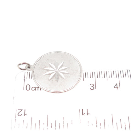 925 Sterling Silver Vintage Diamond-Cut Floral Round Tag Charm Pendant