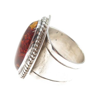 JAY KING DESERT ROSE 925 Sterling Silver Vintage Real Amber Ring Size 8.25