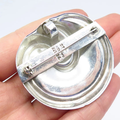 925 Sterling Silver Vintage Mexico Ribbed Pin Brooch / Pendant