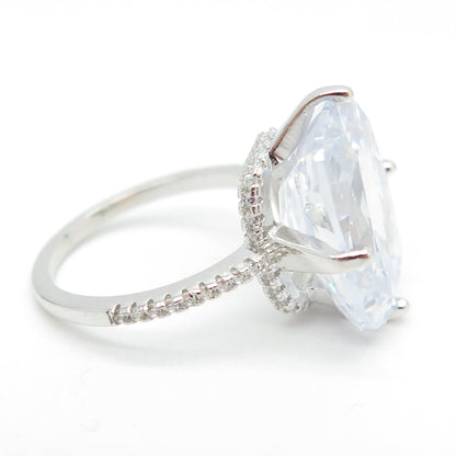 925 Sterling Silver Oval-Cut Shaped C Z Ring Size 6