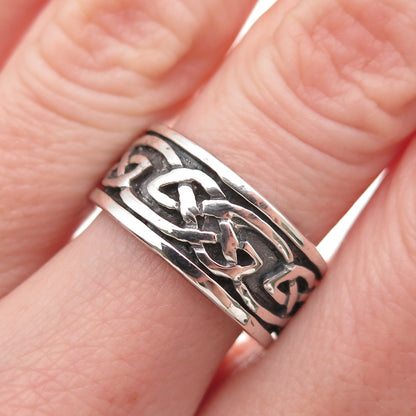 925 Sterling Silver Vintage Celtic Knot Oxidized Band Ring Size 7