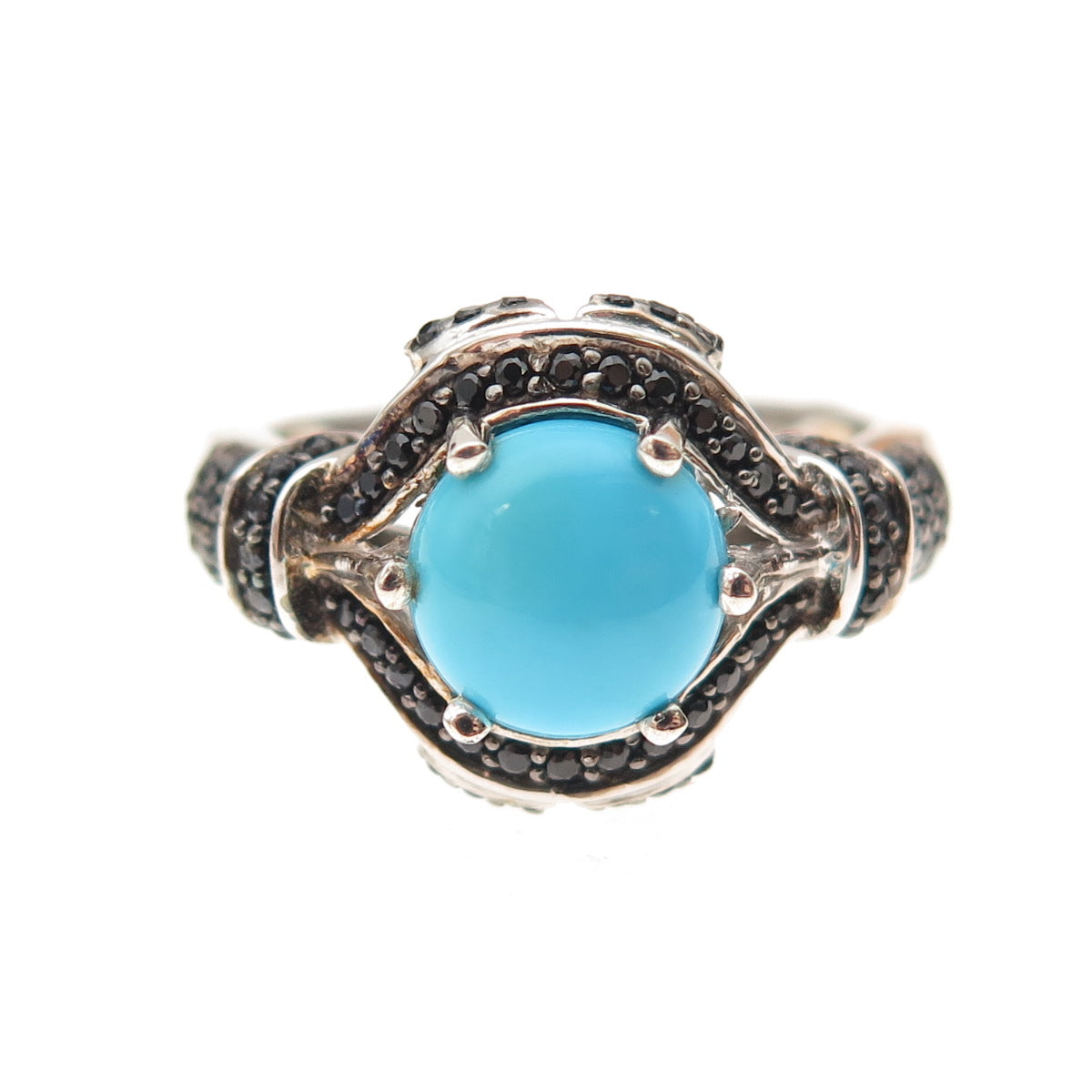 Chuck Clemency 925 Sterling Silver Real Turquoise & Black Spinel Ring Size 8