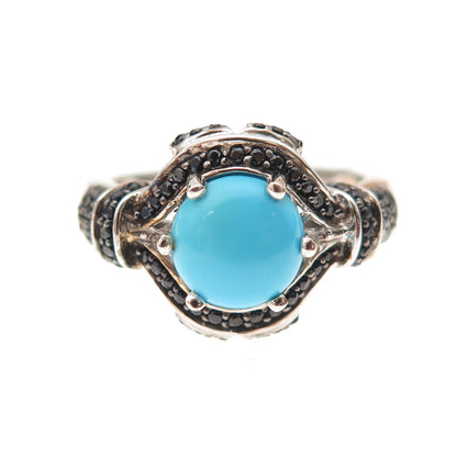 Chuck Clemency 925 Sterling Silver Real Turquoise & Black Spinel Ring Size 8