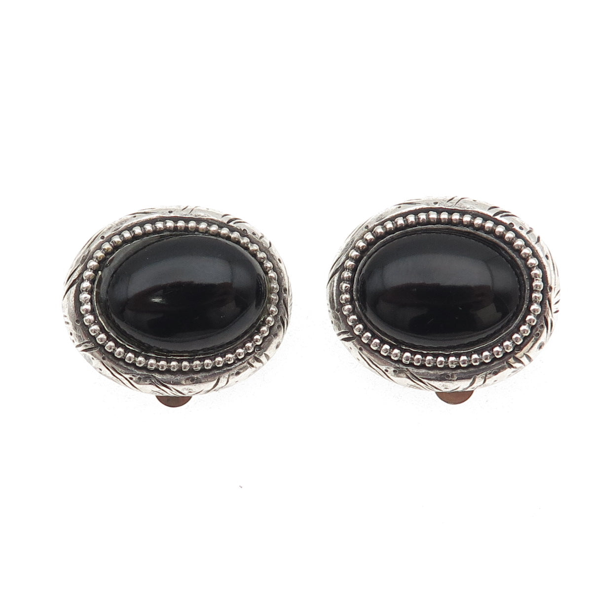 NR NANCY & RISE 925 Sterling Silver Vintage Real Black Onyx Clip On Earrings