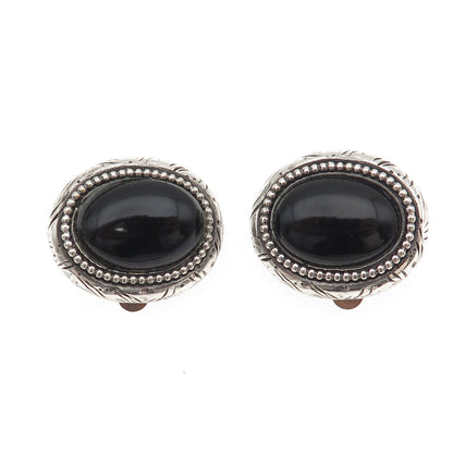 NR NANCY & RISE 925 Sterling Silver Vintage Real Black Onyx Clip On Earrings