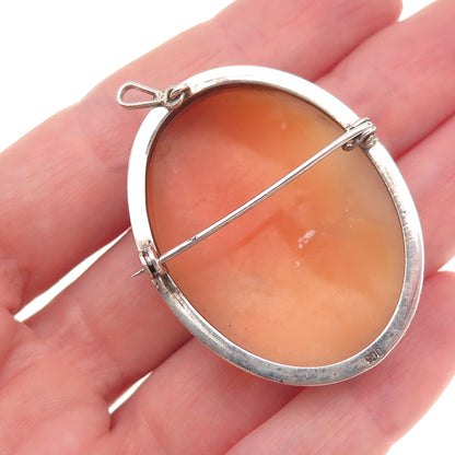 900 Silver Antique Art Deco Real MOP Lady Cameo Pin Brooch / Pendant