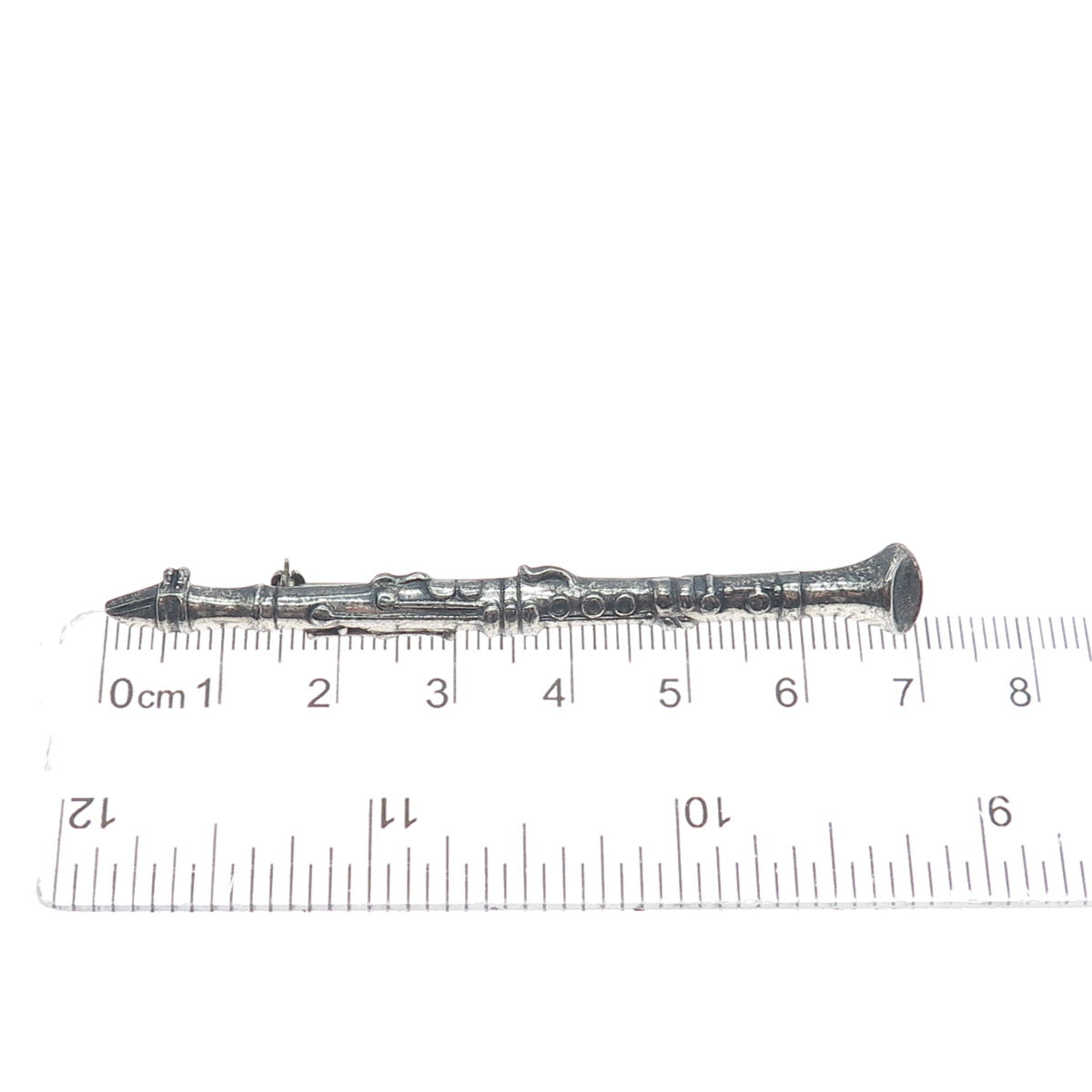 BEAU 925 Sterling Silver Vintage Clarinet Musical Instrument Oxidized Pin Brooch