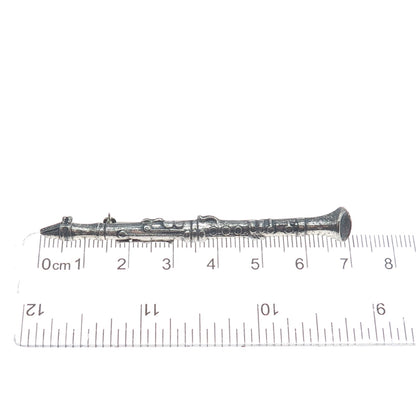BEAU 925 Sterling Silver Vintage Clarinet Musical Instrument Oxidized Pin Brooch