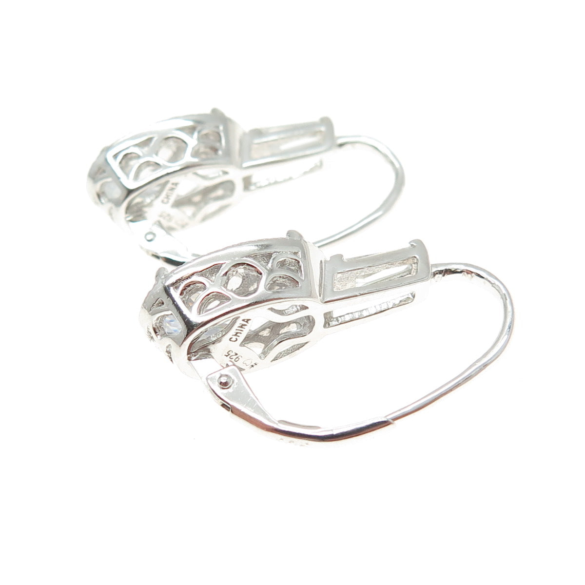 925 Sterling Silver Oval & Tapered Baguette-Cut Shaped C Z Earrings