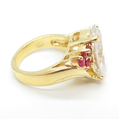 925 Sterling Silver Gold Plated Real Ruby & Oval-Cut C Z Ring Size 7