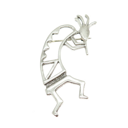 TIA LONG Navajo Old Pawn 925 Sterling Silver Vintage Kokopelli Tribal Pin Brooch